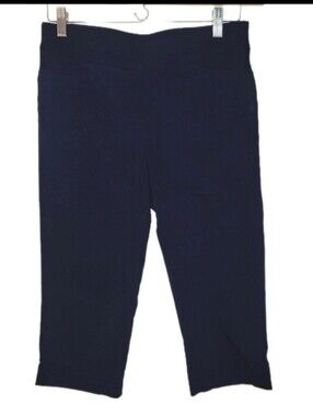 Chico's So Slimming Size US 4 Navy Blue Pull-On Dressy Capri Pants Stretch